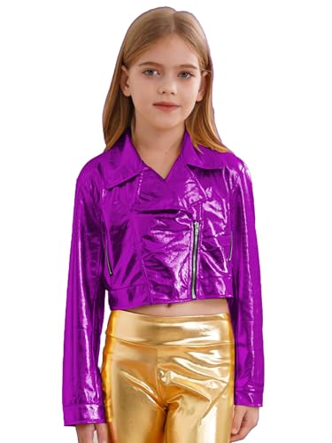 Kids Girls Metallic Motorcycle Jacket Long Sleeve Spring PU Zipper Outwear Biker Coat3