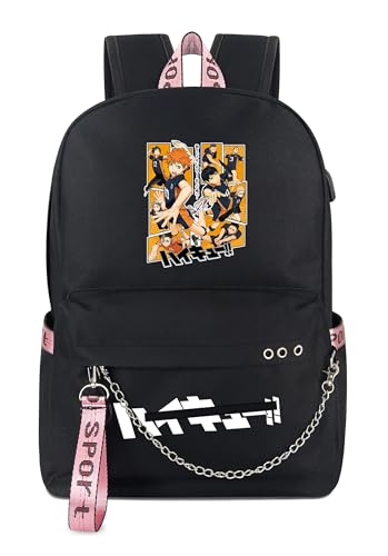 Anime 20L Large Capacity School Backpack for Boys Girls Teen Student College Bookbag 15 in Laptop Backpack Nylon Travel Daypack Black