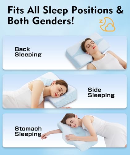 Memory Foam Neck Support Pillow for Neck Shoulder Pain Sleeping: Orthopedic Cervical Pillow-Ergonomic Side Sleeper pillow-Contour Bed pillows with Washable Cover for Side Back Stomach Sleepers