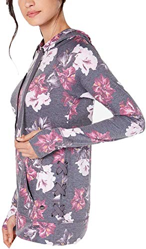Ideology Womens Floral-Print Lace-Up Hoodie, Autumn Bloom Heather, (Small) Grey #TOP1