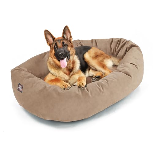 Image of Majestic Pet Suede Shredded Memory Foam Mix Calming Dog Bed Washable - Cozy Soft Round Dog Bed with Spine for Head Support - Fluffy Donut Dog Bed, 52 Inch, Stone