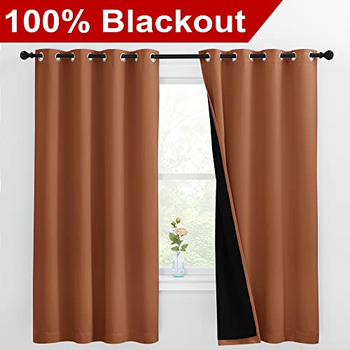 Image of NICETOWN Burnt Orange 100% Blackout Lined Curtains, 2 Thick Layers Completely Blackout Window Treatment Thermal Insulated Drapes for Kitchen /Bedroom (1 Pair, 55-inch Width x 68-inch Length per Panel)