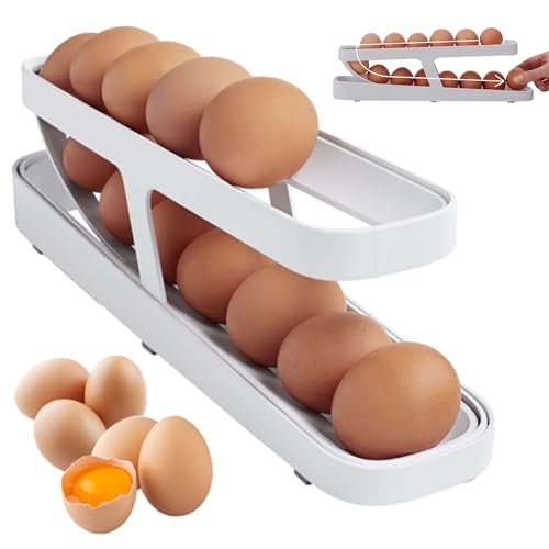 Boutihao Refrigerator Rolling Egg Holder, Portauova A Scorrimento Automatico Scatola Di Stoccaggio, Doppio Strato Di Grande Capacità Portauova Frigorifero, Per Uova Per 12-14 Uova (2 Strati)