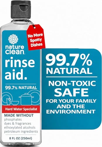 Nature Clean All Natural Dishwasher Rinse Aid Cleaner, Liquid Dishwasher Rinse Agent Spot-Free Glass & Cutlery in Hard Water, Non-Toxic Dish Washer Drying Agent & Stain Remover, 8 oz/250ml, Pack of 1