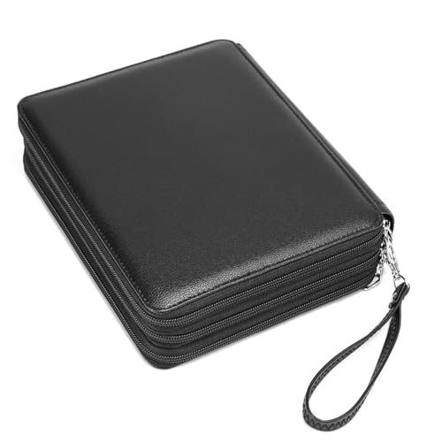 Image of YOUNGCOL Deluxe PU Leather Colored Pencil Case - 120 Slots Pencil Holder with Handle Strap Large Capacity Pencils Box