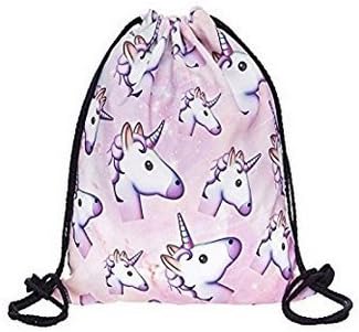 Caomoa Unicorn Pattern Drawstring Gym Bag Cute Backpack Gift for Girls Women Polyester School
