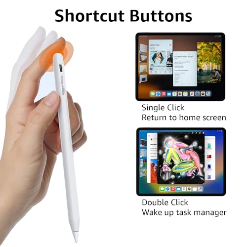 Image of Amazon Basics Stylus Pen for iPad with Magnetic Wireless Charging, Palm Rejection, Apple Pencil Compatible with iPad Pro 11 in 1 /2 /3 /4, iPad Pro 12.9 in 3 /4 /5 /6, iPad Air 4 /5, iPad mini 6 (White)