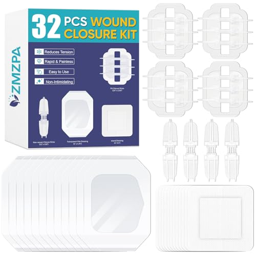 Zip Stitch Wound Closure Strips, 32 Pcs Laceration Closure Kit - 2 Types Butterfly Bandages for Wound Closure, Emergency Quick Clot Suture Kit Butterfly Bandaids