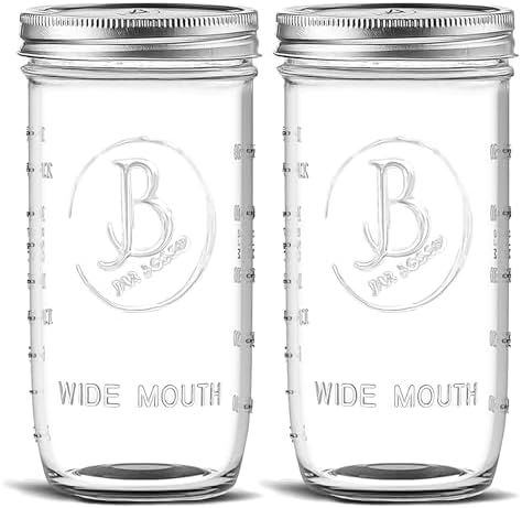 Wide Mouth Mason Jars 24 oz - (2 Pack) - Clear Glass Pint and a H...