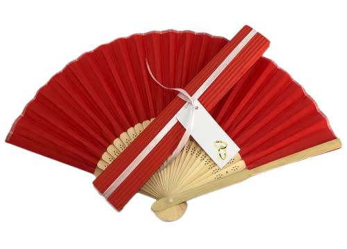 30 Abanicos de Madera Bambú y Tela Colores (Rojo, Azul, Fucsia, Naranja) - Recuerdos y Regalos Boda Para Invitados - Detalles Boda Mujer, Bodas de Oro - Elegante Presentación