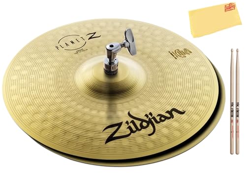 Zildjian Planet Z Hi-Hat Cymbal Pair Bundle with Drumsticks and Austin Bazaar Polishing Cloth