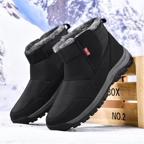 Jakcuz Mens Waterproof Warm Faux Fur Hook and Loop Snow Boots Size 38-48 Cotton High Top Non-slip Walking Boot Shoes3