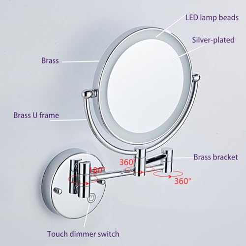 Espejo de Maquillaje LED con Luz y Aumento 10X, Montaje en Pared, Dorado Cepillado miniatura 6