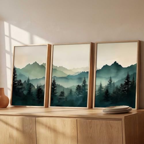 Image of kotart Mountain View Framed Painting | Big Aesthetic Nature Inspired Framed Paintings for Living Room Bedroom Wall Decor Set Of 3 (14x20 Inch)