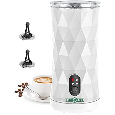 DPJO Milk Frother, 4-in-1 Electric Frother for Coffee, Auto Shut-Off, Non-Slip Stylish Design, Silent Operation, Hot & Cold Milk Steamer with Temperature Control, for Latte, Cappuccino - (White) Cover