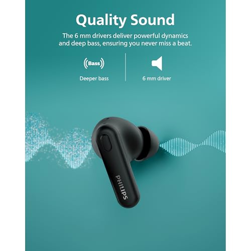 Philips TAT1108BK True Wireless Kopfhörer Schwarz (IPX4)-5+10 Stunden