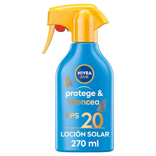 NIVEA SUN Protege & Broncea - Spray Solar FP20 - Protector Solar Corporal - Estimula el Bronceado Natural - Con Activador de Melanina - Hidratante y Resistente al Agua - Todo Tipo de Piel - 270 ml