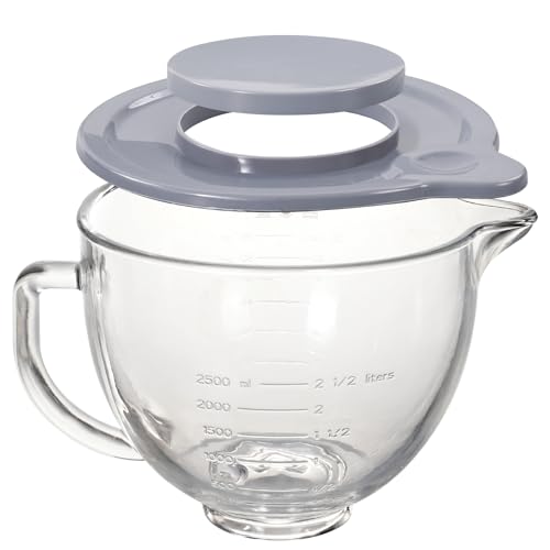 Gdrtwwh Accessoire bol en verre pour batteur sur socle KitchenAid de 4,3 à 4,8 l, compatible lave-vaisselle (Bol en verre + Couvercle)