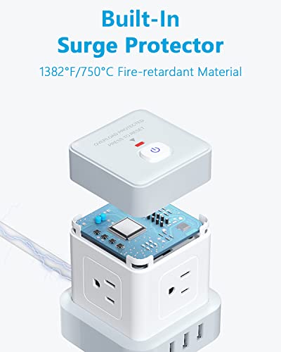 5' Baykul Cube Power Strip Extension Cord w/ 4 AC Outlets & 3 USB Ports (White) - image 6