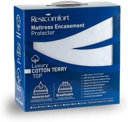 Rest Comfort Zippered Mattress Protector and Encasement - Bed Bug and Dust Mite Proof with Cotton Terry Top - Water Resistant and Hypoallergenic (Twin)