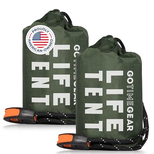 Go Time Gear Emergency Tent Tube Shelter - 2-Person, Green, 2-Pack - Waterproof Mylar Emergency Shelter & Survival Gear - Camping Tent & Hiking Gear - Survival Kit with Whistle & 550 lb Paracord