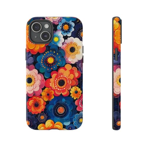 Motif floral abstrait vif coque rigide brillante iPhone 15 Plus orange protège avec style