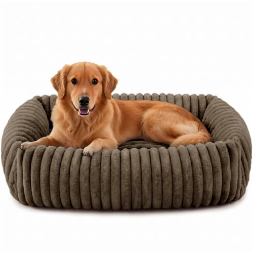 Image of FURTIME Medium Dog Beds for Medium Dogs Washable, Orthopedic Dog Bed, Rectangle Warming Soft Calming Sleeping Puppy Bed Durable Pet Bed with Anti-Slip Bottom, Coffee, M Plus (30 inchx24 inchx8 inch)