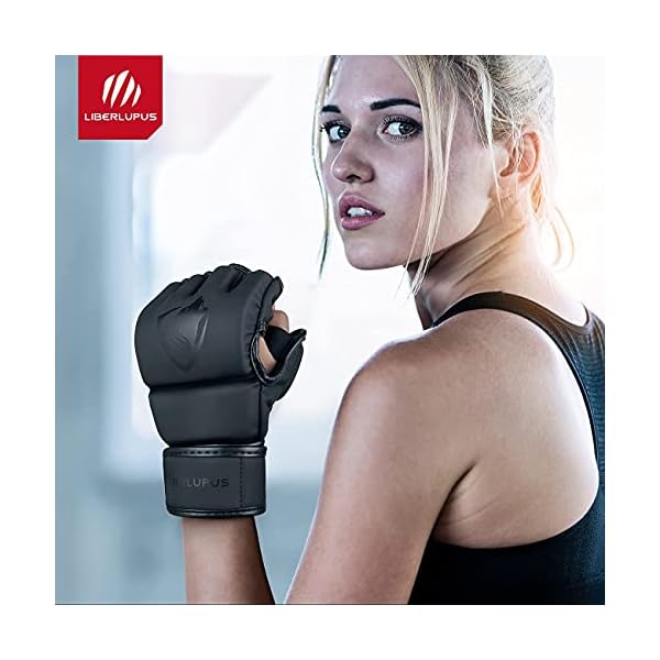 Liberlupus MMA Gloves for Men & Women, Martial Arts Bag Gloves, Kickboxing Gloves with Open Palms, Boxing Gloves for Punching Bag, Sparring, Muay Thai, MMA