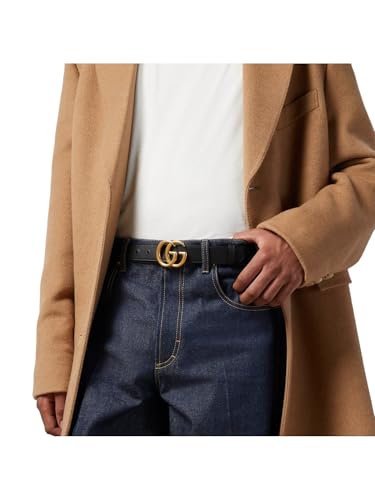 Gucci Marmont Black Leather Belt with GG Antique Brass Buckle (1.0 inches wide, 80 cm / 31.5 in)3