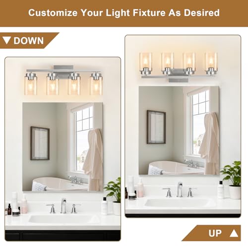 Image of IZORRO Bathroom Light Fixtures, Modern Vanity Lights, Bathroom Lighting Fixtures Over Mirror with Clear Glass Shade, Wall Sconce for Living Room Cabinet Bedroom (Brushed Nickel, 4-Light)