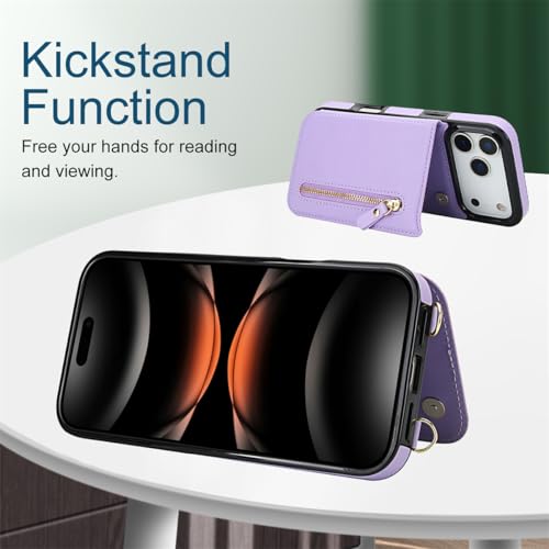 Étui portefeuille bandoulière iPhone 17 Pro Max violet en cuir avec fente cartes - 2
