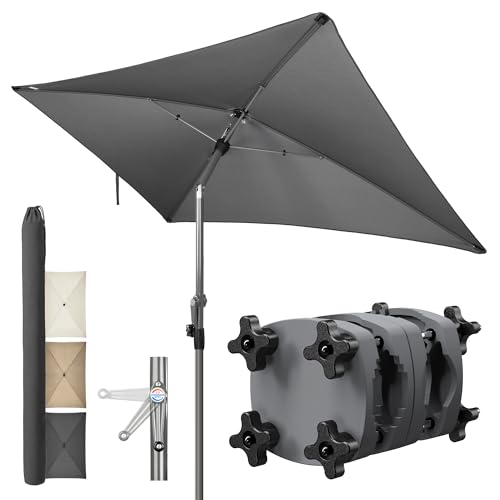 Menz Sonnenschirm Balkon mit Halterung im 3-er-Set mit Kurbel UV 50+ 200x125 cm Anthrazit Sonnenschutz Balkon Sonnenschirm rechteckig Balkonschirm mit Sonnenschirmhalter für Balkongeländer