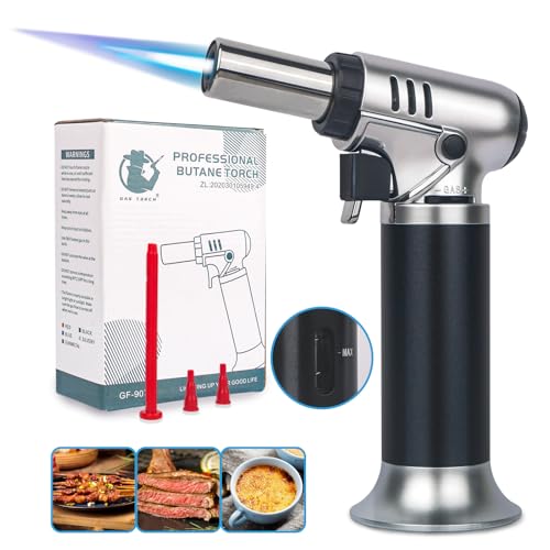 YOMKILU Bunsen-Gasbrenner - Küchenbrenner mit Sicherheitsverschluss - Zum Flammen Kochen Backen Desserts Camping (Butan nicht enthalten)