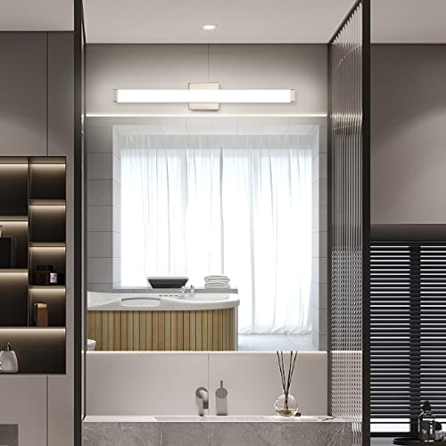 Image of Bathroom Vanity Light Brushed Nickel Square LED 24 inch 14W 4000K Natural White Light Wall Bar Lighting Fixtures Over Mirror (Brushed Nickel, 33.5 inch 5CCTDimmable)