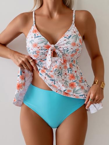 Image of Eomenie Two Piece Tankini Swimsuits for Women Tummy Control Cutout Bathing Suit Tie Knot Flowy Swim Dress with Bottom