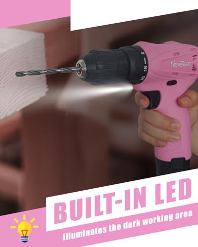Image of 12V Cordless Drill Set with 2 Battery, Pink Drill for Women