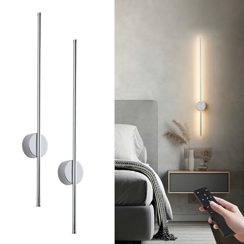 KARTOOSH Battery Operated Modern Wall Sconce Set of Two, 39.3 Inch Chrome