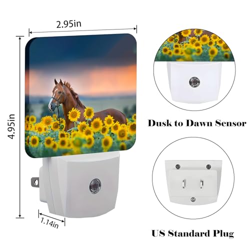 Image of Sunflower Farm Animal Horses Night Light,Plug Into Wall with Dusk to Dawn Light Sensors, Warm Nightlights for Bedroom, Bathroom, Hallway, Kitchen, Gifts Ideal for Boys Girls Women Men
