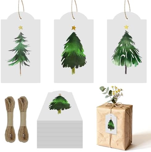 Christmas Gift Tags Christmas Tree Gift Tags with String 60 PCS Christma Tags for Gifts Bags Christmas Tree Paper Tag Xmas Winter Hanging Labels Gifts Wrapping Tags for Presents Decoration