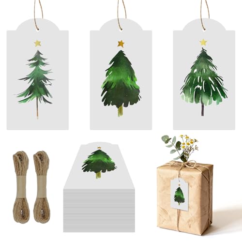 Etiquetas de regalo de Navidad de papel con forma de árbol para personalizar detalles colgantes