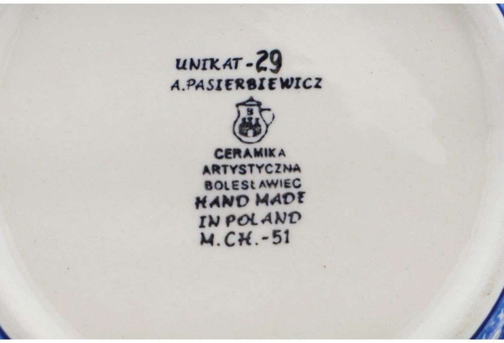 Polmedia Polish Pottery Condiment Dish UNIKAT - Blue Poppy Circle Pattern Handmade in Boleslawiec Poland by Ceramika Artystyczna + Certificate of Authenticity