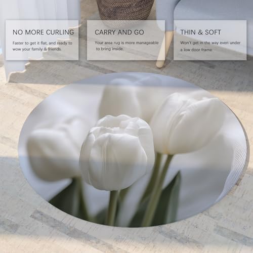 Tapis tulipe blanc rond 150cm moquette florale