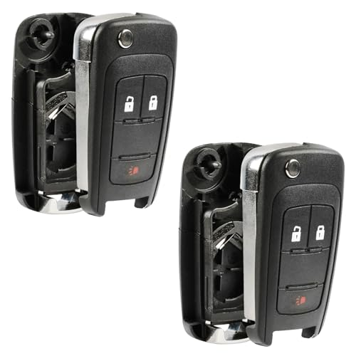 Key Fob Keyless Entry Remote Flip Shell Case & Pad fits Chevy 2010-2017 Equinox / 2012-2017 Sonic/GMC 2010-2017 Terrain, Set of 2