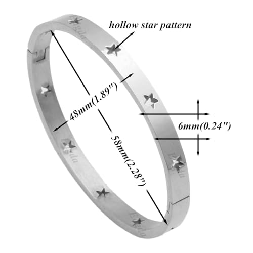 Fashion Stainless Steel Hollow Star Pattern Oval Arm Band Cuff Bracelet2