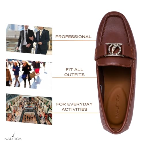 Image of Nautica Woman Flat Loafers Designer Vegan Leather Penny Shoes Slip On - Soft, Durable and Flexible Luxury Resistant Feel Lightweight & Comfortable Memory Foam Everyday Moccasins.
