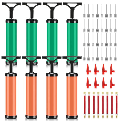 Chumia 8 Sets Ball Pumps Air Pump Bulk for Balls with Needle, Nozzle, Extension Hose Sports Ball Tool for Soccer Basketball Football Volleyball (Orange, Green)