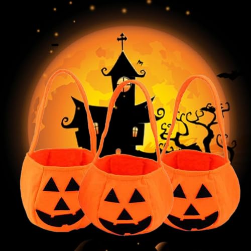 Kürbis Candy Bag - 3 Stück Halloween Süßigkeitentüten für Kinder - Trick or Treat Tasche