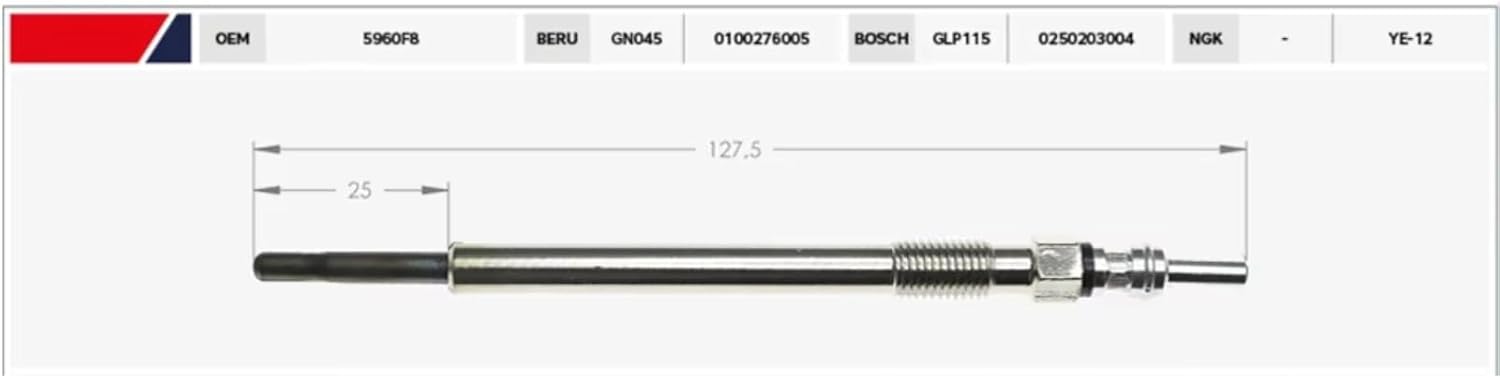 diesel heater glow plug Compatible With Citroen For C5 C6 5960.76 596076 5960.77 596077 5960.F8 5960F8 11V Engine Dual Core Glow Plugs Heater Auto Parts(1pcs)