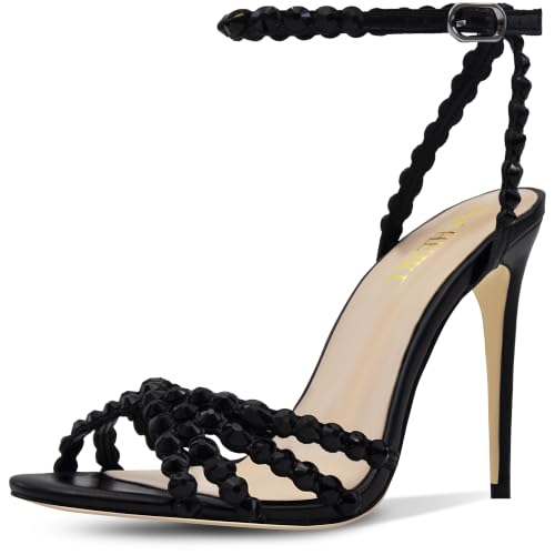 Image of HOCHFART Women's Rhinestone Stiletto High Heels Buckle Strappy Heeled Sandals Round Toe Sexy Dressy Pumps Shoes