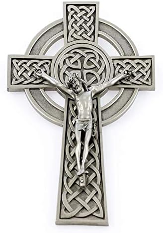 Pewter Catholic Irish Knotted Celtic Cross Crucifix Religious Wall Decor, 8 Inch